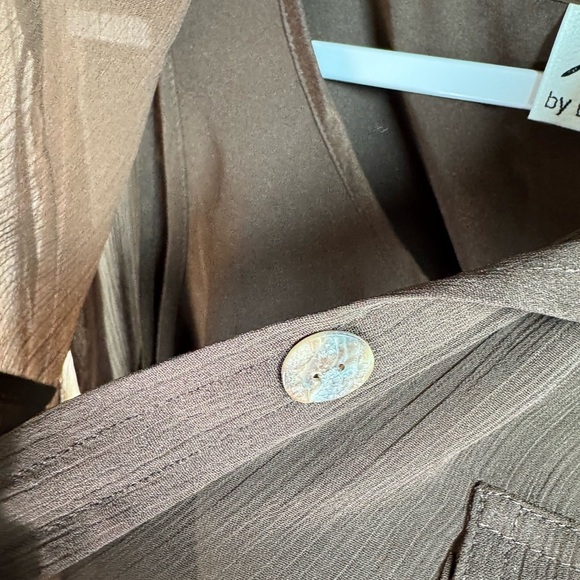 Linea By Louis Dell'Olio Brown Sheer Button-Up Blouse & Tank Set L - Picture 5 of 16
